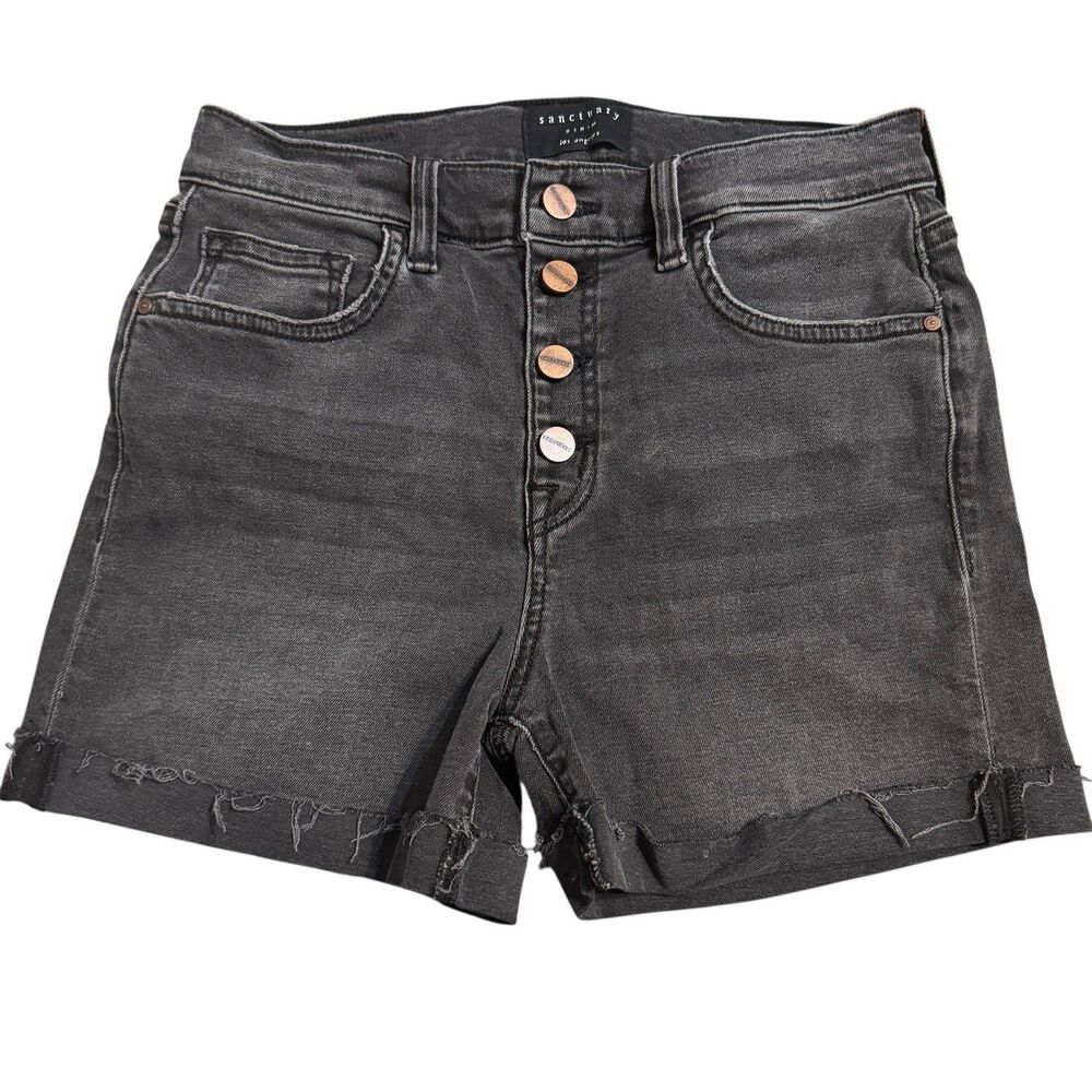 Sanctuary Denim Shorts Women's Size 27 Black High Rise Cuffed Button Fly Pockets